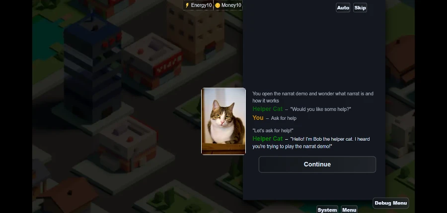 純文字 / 文字冒險遊戲製作用什麼引擎 / 工具/ 軟體製作最適合你? 【上篇#01】 124 Narrat 畫面預覽