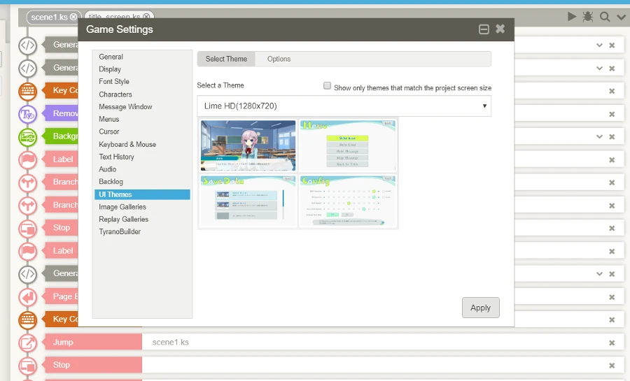 純文字 / 文字冒險遊戲製作用什麼引擎 / 工具/ 軟體製作最適合你? 【上篇#01】 17 TyranoBuilder 選擇主題