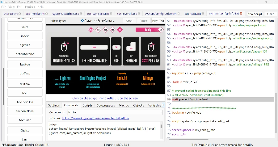 純文字 / 文字冒險遊戲製作用什麼引擎 / 工具/ 軟體製作最適合你? 【上篇#01】 81 light.vn UI編輯畫面