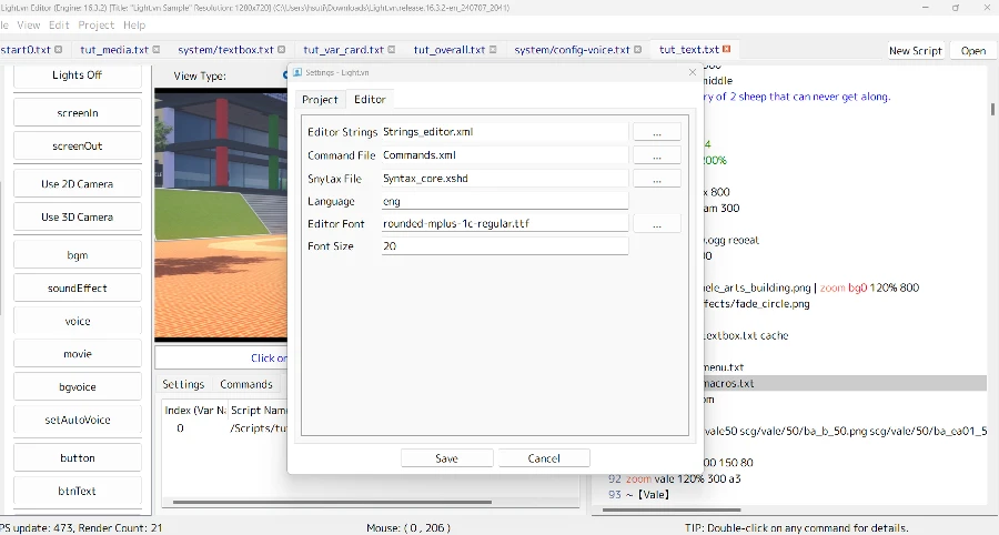 純文字 / 文字冒險遊戲製作用什麼引擎 / 工具/ 軟體製作最適合你? 【上篇#01】 89 light.vn 設定畫面