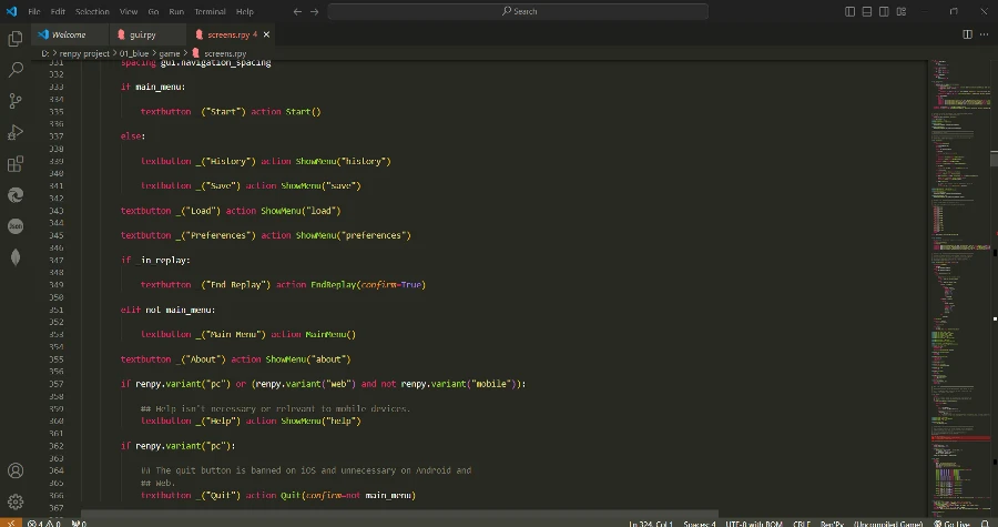 純文字 / 文字冒險遊戲製作用什麼引擎 / 工具/ 軟體製作最適合你? 【上篇#01】 7 renpy 腳本編輯畫面
