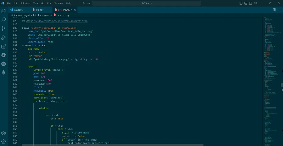 純文字 / 文字冒險遊戲製作用什麼引擎 / 工具/ 軟體製作最適合你? 【上篇#01】 9 renpy 腳本編輯畫面2