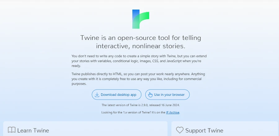 純文字 / 文字冒險遊戲製作用什麼引擎 / 工具/ 軟體製作最適合你? 【上篇#01】 94 twine 官網