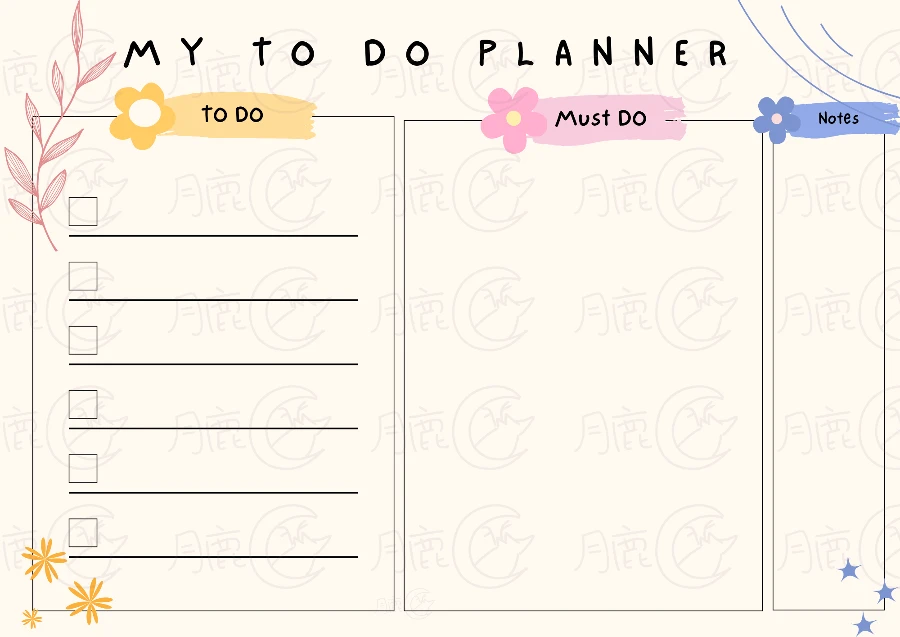 2025 年 10 個免費/可列待辦事項表&可愛To-Do 清單 【第二彈】 20 月鹿盒子 – 學生學習todo記事表
